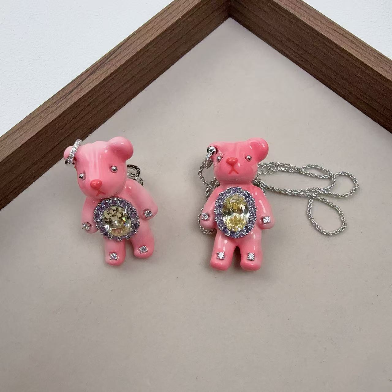 铜合金项链 粉色熊戒指 项链