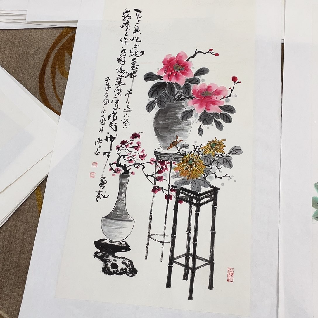 国画良*定制作品谭白拖低