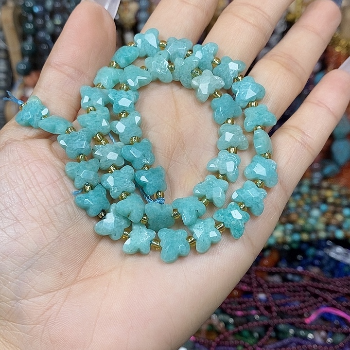 玛瑙/玉髓未镶嵌珠宝半成品天然天河石切面蝴蝶卡10mm