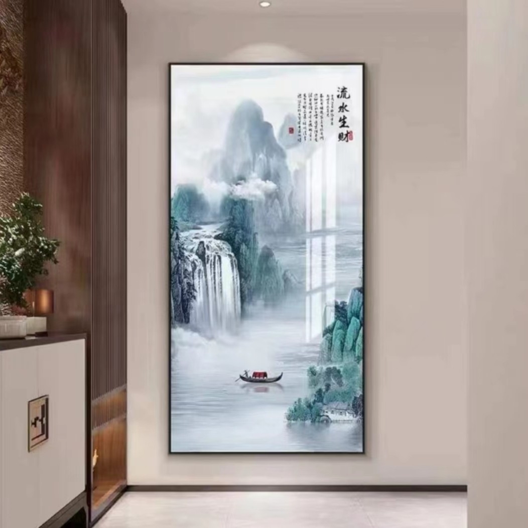 F391【流水生财】入户玄关经典大气山水装饰画客厅沙发落地挂画壁画