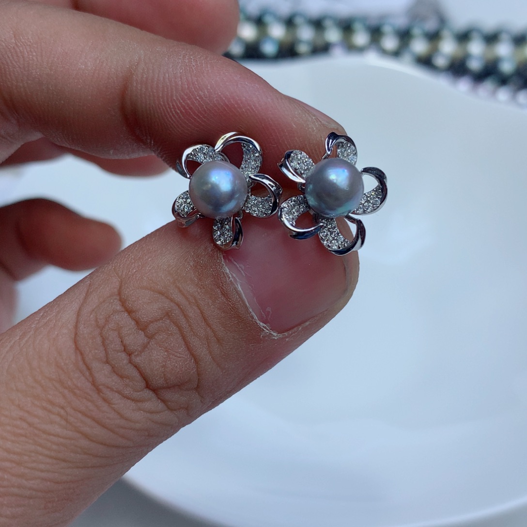 海水珍珠耳饰银S925镶嵌