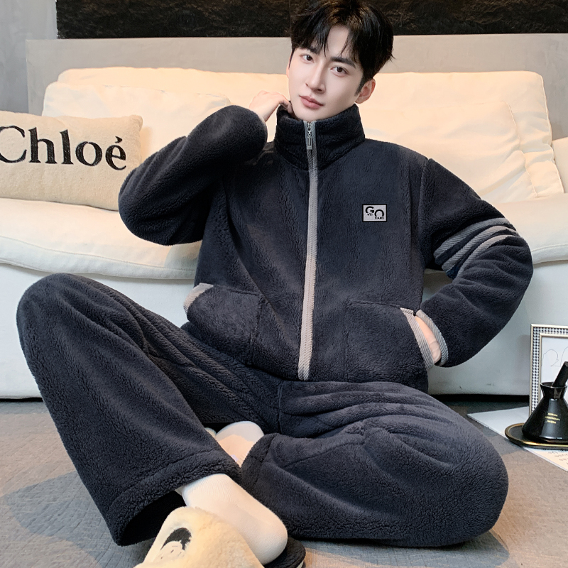 【轻奢极简】男士宽松暖绒保暖法兰绒家居服秋冬天可外穿睡衣套装
