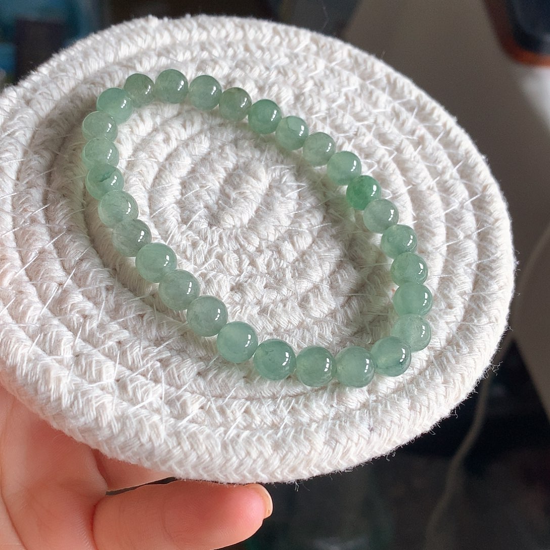 翡翠未镶嵌手串圆珠7.0油青