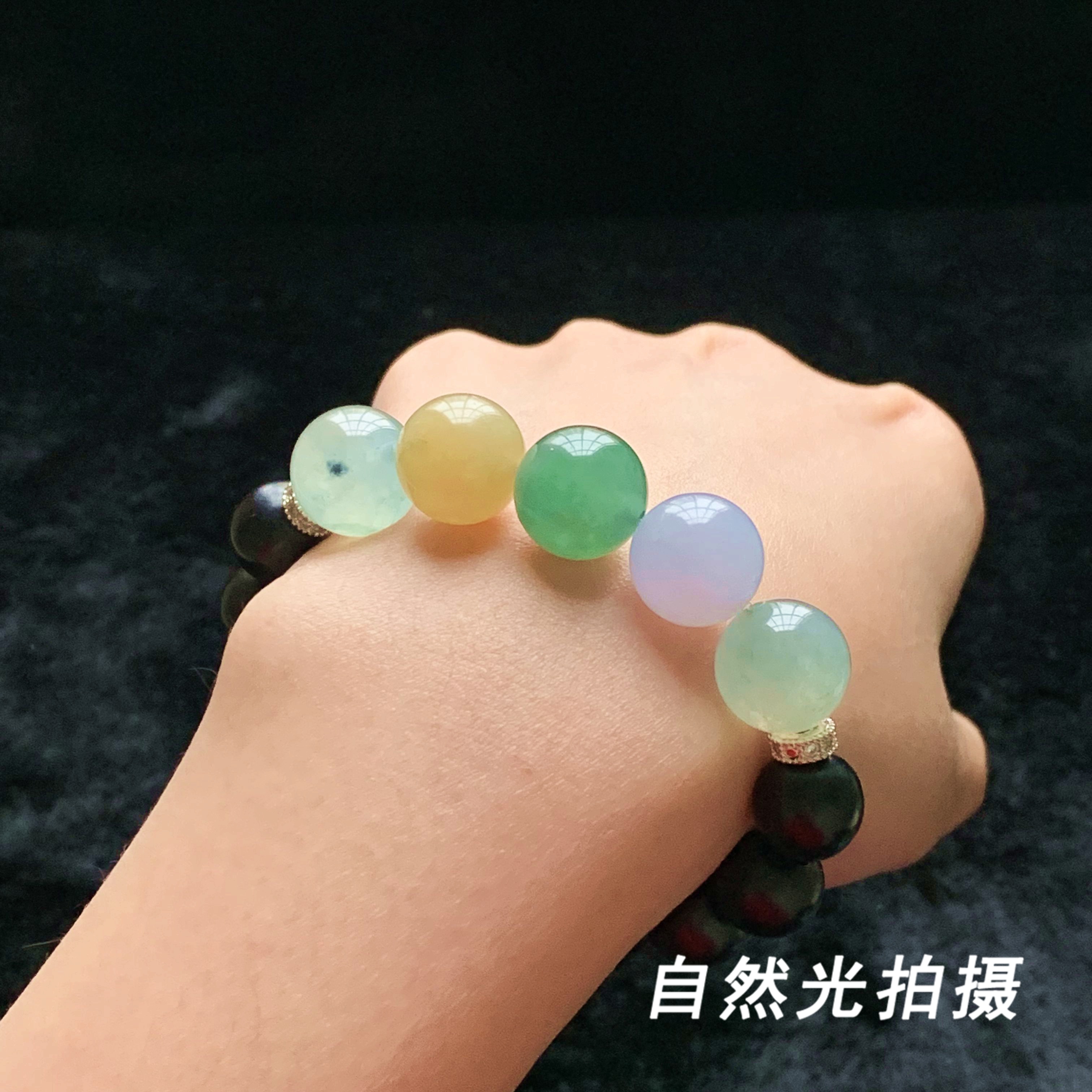 缅甸A货天然翡翠马卡龙多宝圆珠手串卡12+mm女士时尚彩色糖果色