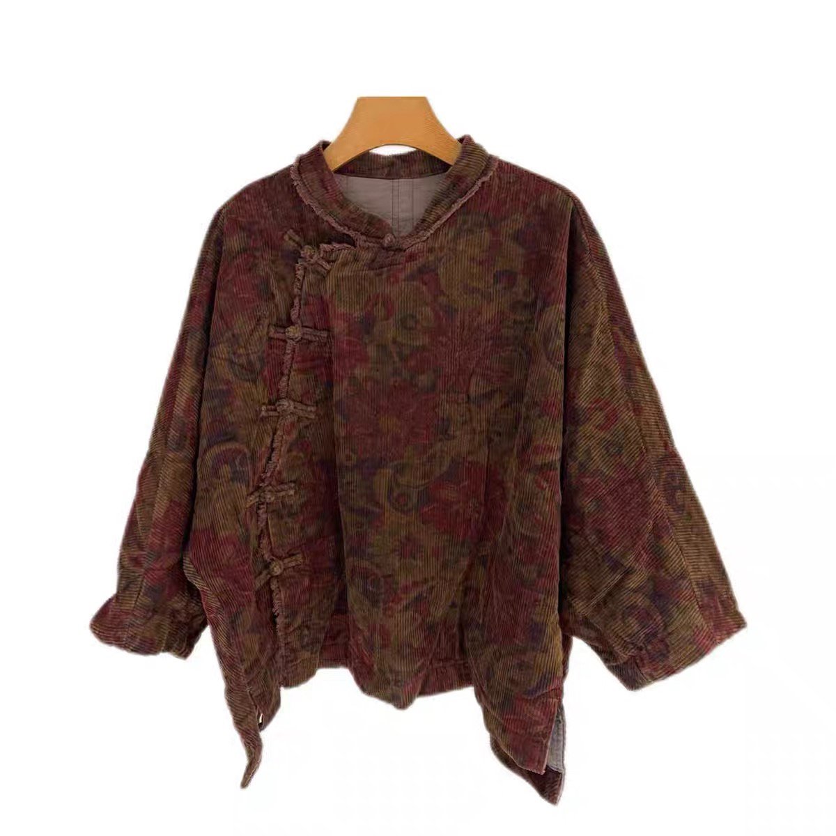 沉香布衣草堂原创灯芯绒条绒复古碎花 盘扣薄棉外套短衣C25s01002