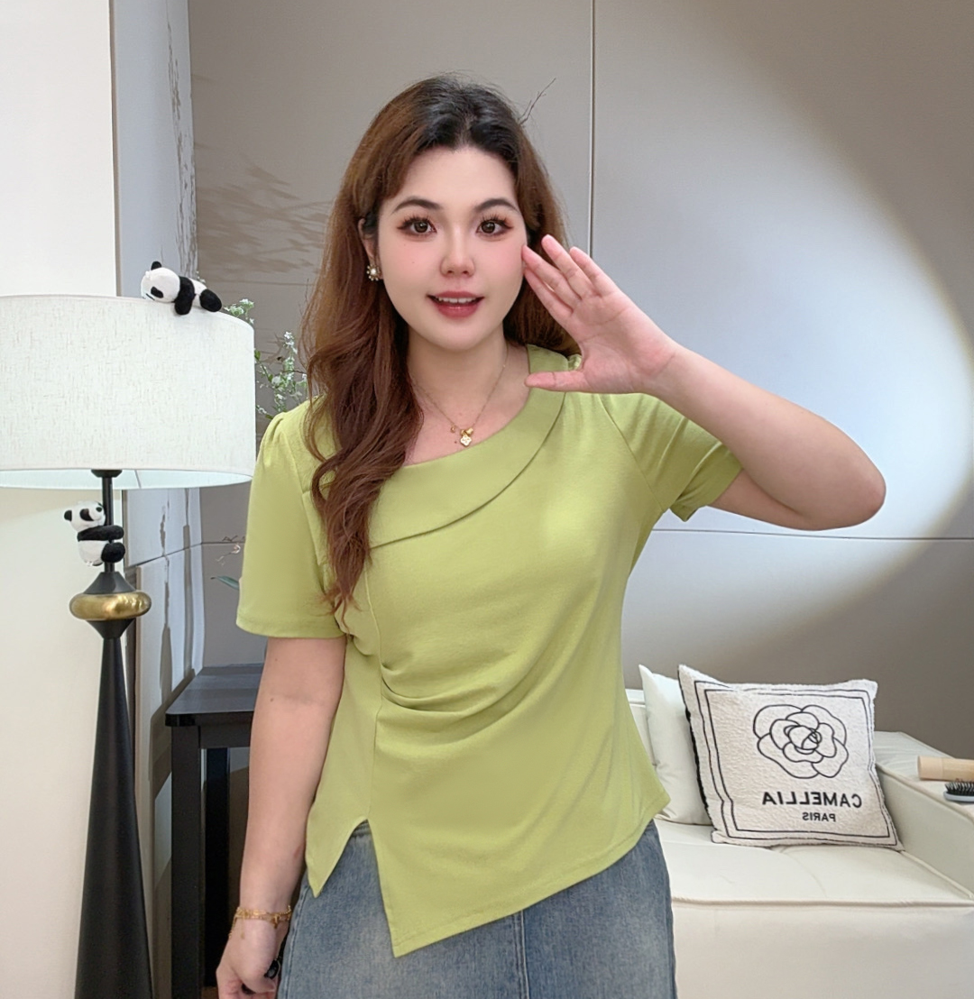 2025夏季新款韩版斜领不规则设计感显瘦遮肉百搭上衣女