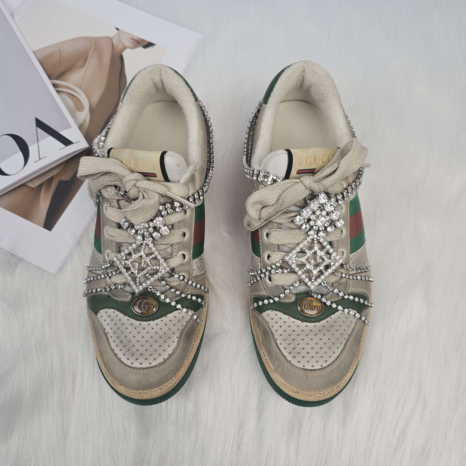 95新 GUCCI/古驰 脏脏鞋水钻链条鞋37码 公价8900 /3430