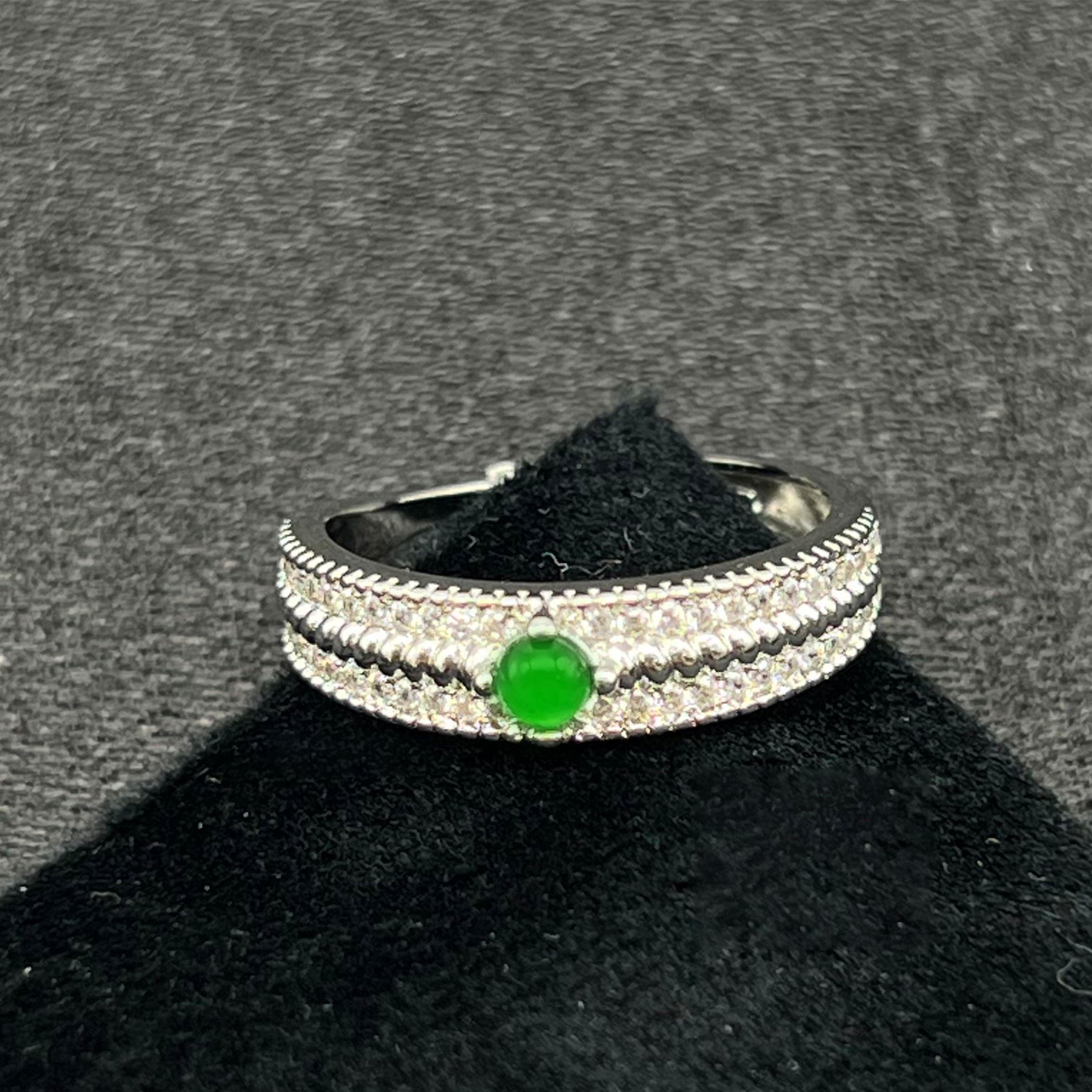 天然翡翠蛋面开口戒时尚轻奢戒指（尺寸:3×3mm）～ABSX3016