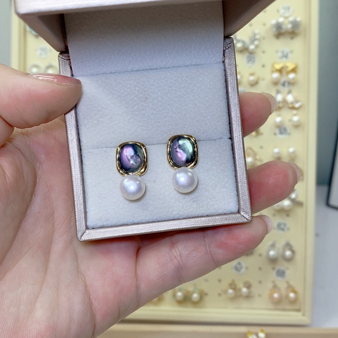 淡水珍珠耳饰银S925镶嵌