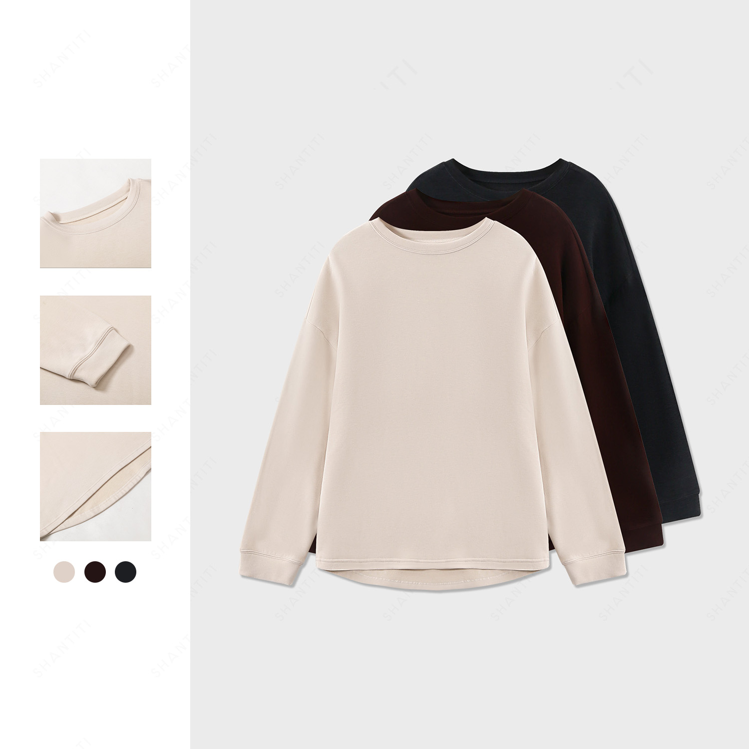 『羊毛混纺长袖T』淡人穿搭秋冬女宽松百搭时尚慵懒氛围感上衣内搭