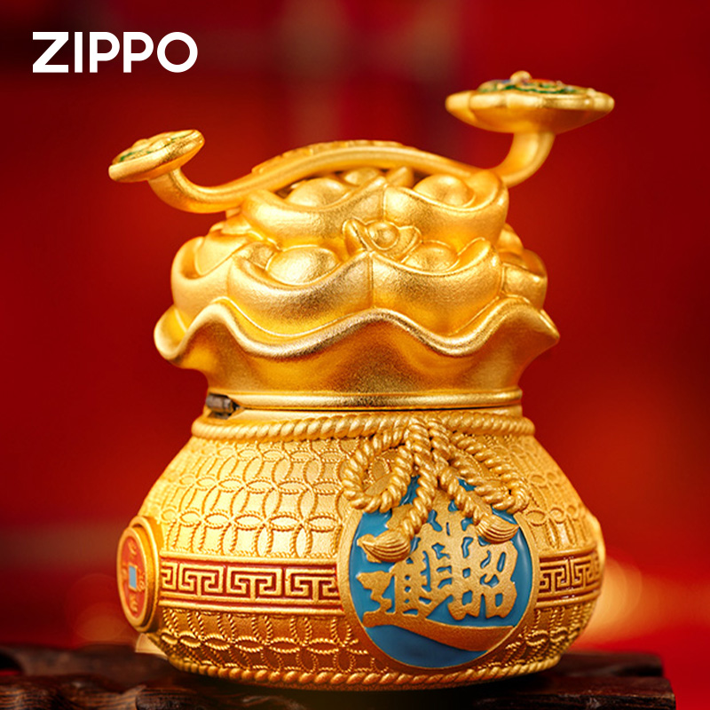 zippo打火机镀金花丝钱袋子客厅桌面玄关装饰摆件送男士收DYH1X1