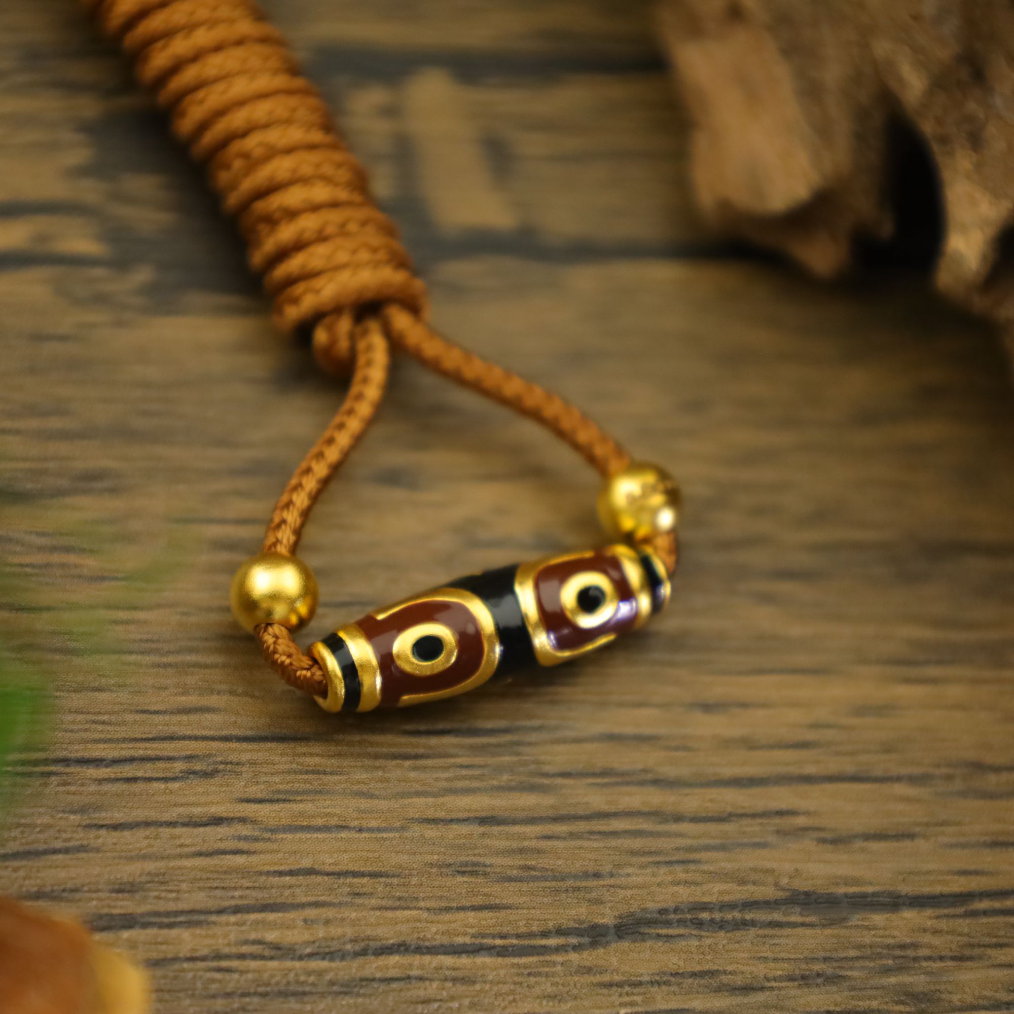 朝銮黄金【三眼天珠】古法金珐琅彩天珠足金挂坠吊坠