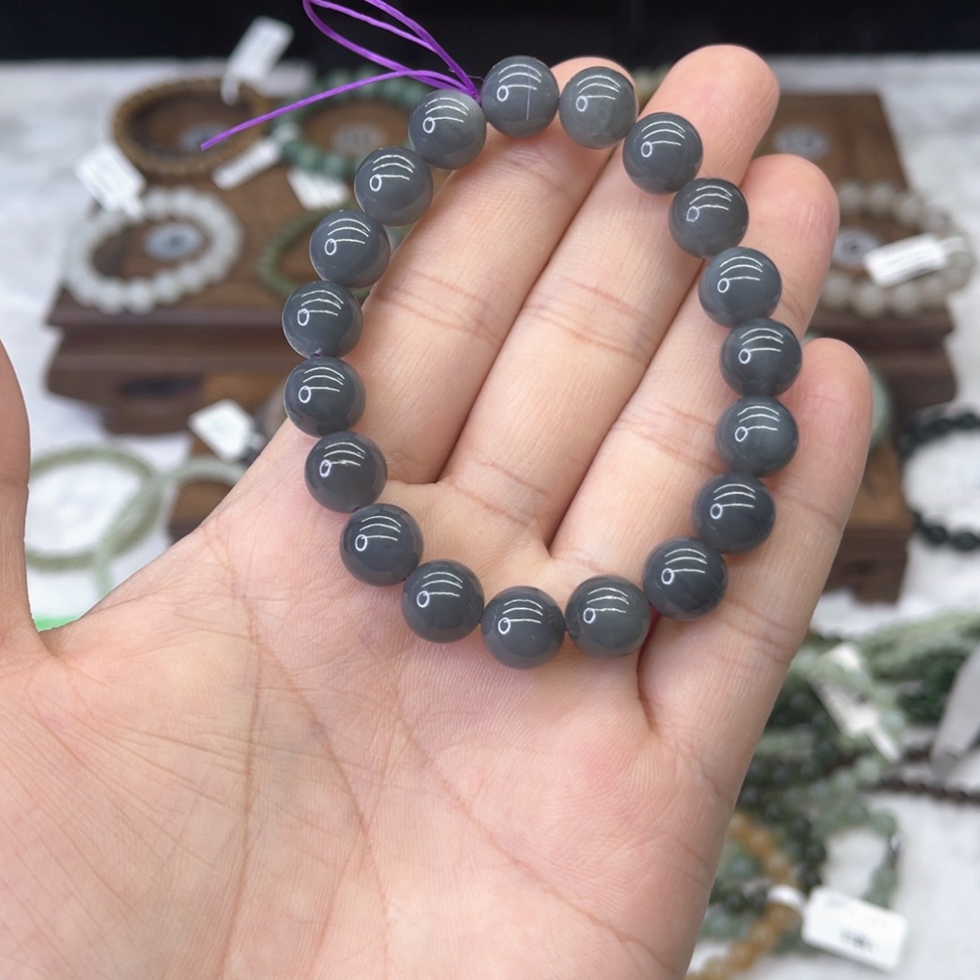 和田玉手串未镶嵌秀*烟紫卡10