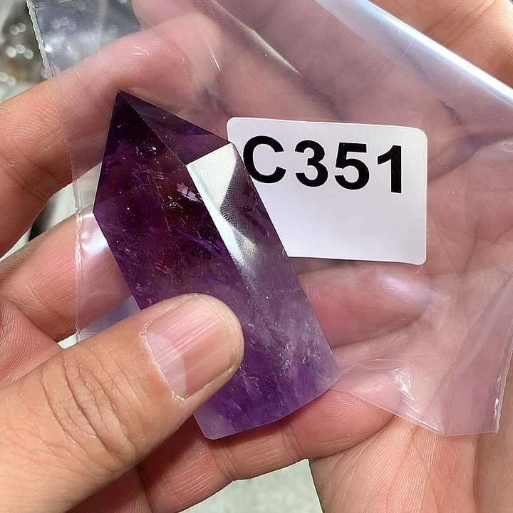 紫晶天然水晶柱子C351未镶嵌带***锅