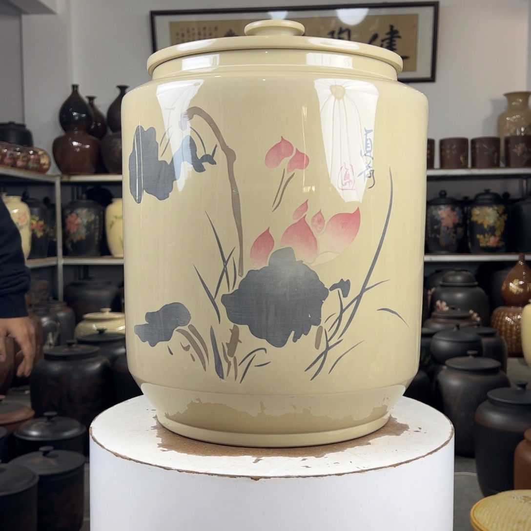 16饼茶缸纯手工白泥阴刻阳填