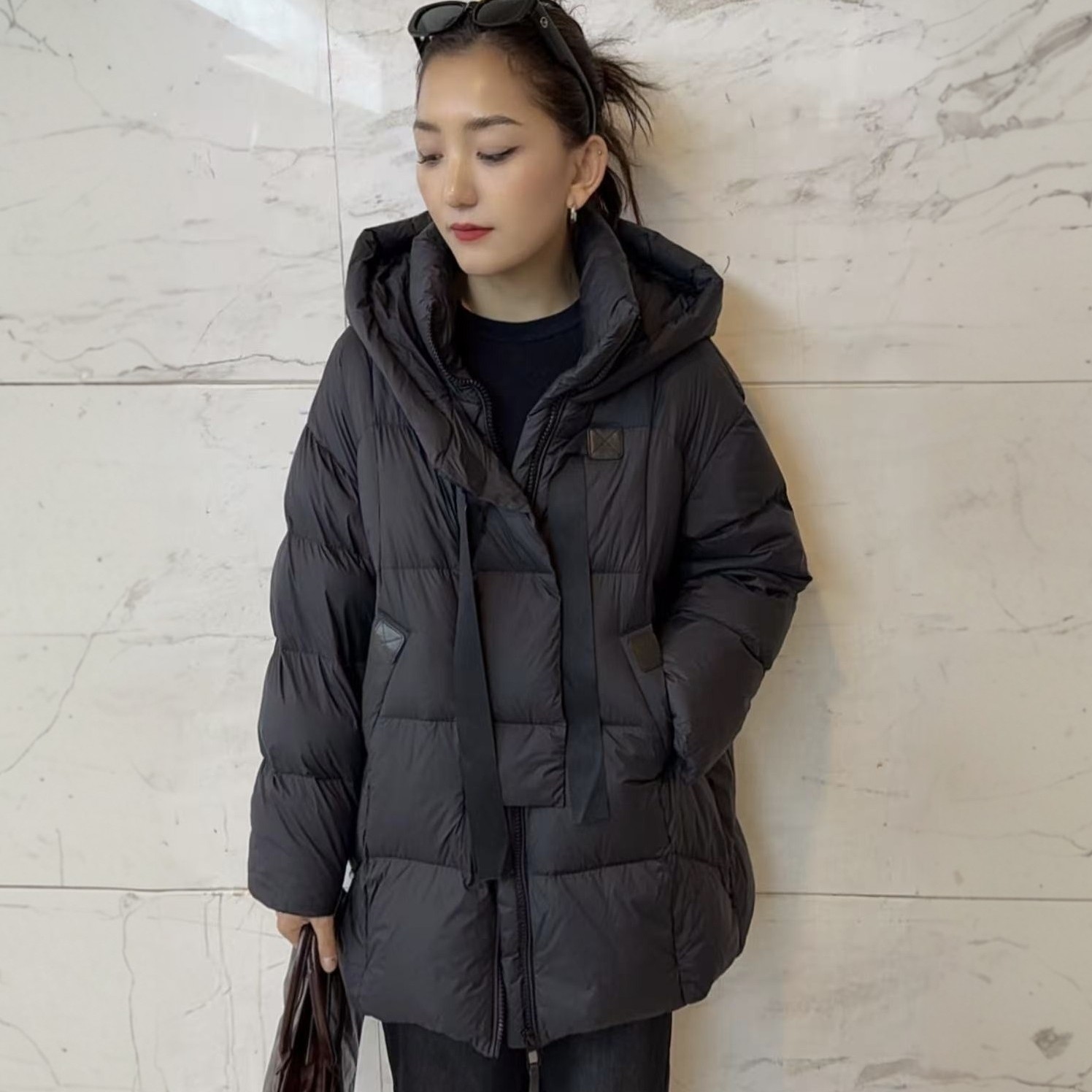 新款外套女中长款连帽收腰保暖加厚外套