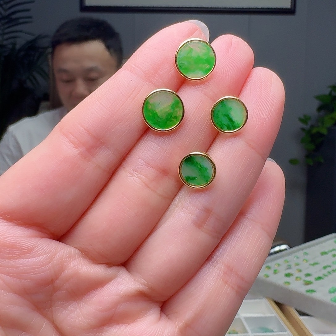 翡翠银S925镶嵌耳饰多样性发货其一
