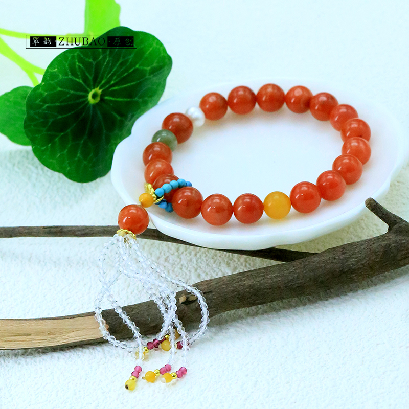 天然南红手链原创个性设计国风潮搭时尚单圈手串女款百搭轻奢气质
