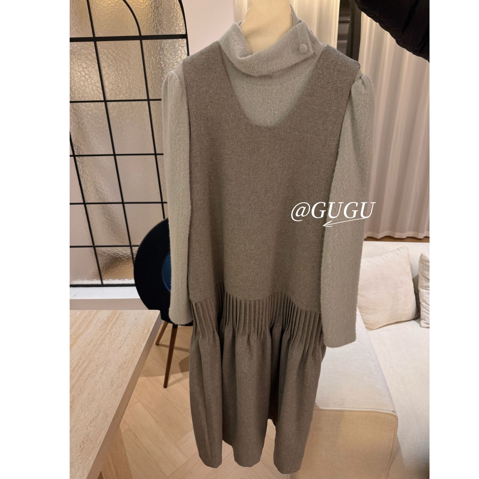 【古古】高级羊毛毛呢厚款高密超难做打褶小众设计款背心裙G625610