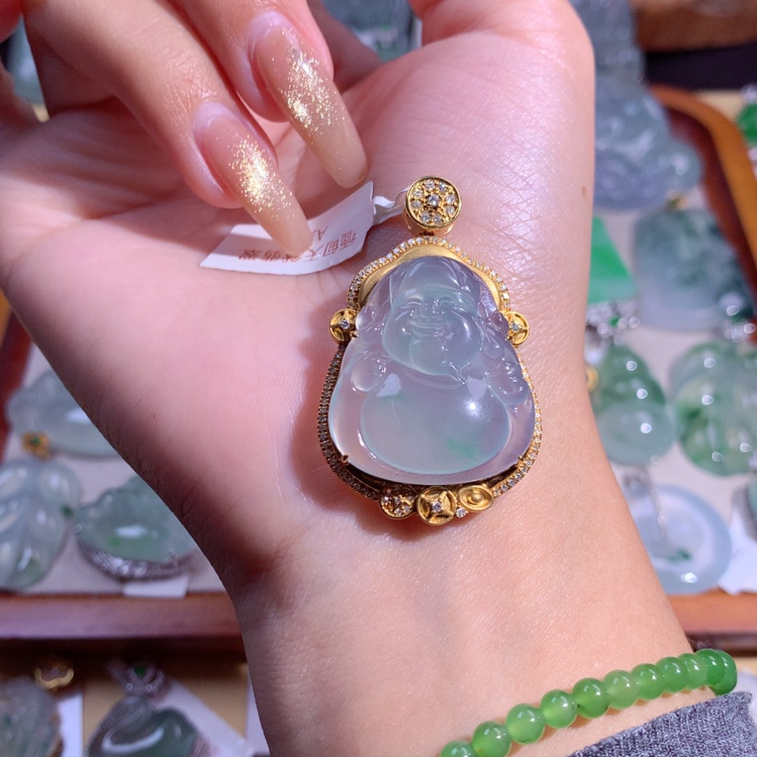 翡翠吊坠(不含链)18K金镶嵌