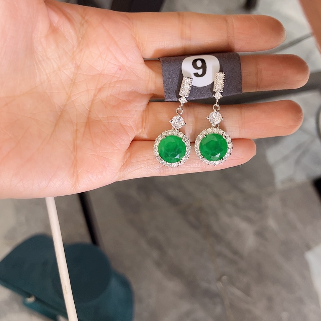 银S925镶嵌耳饰祖母绿