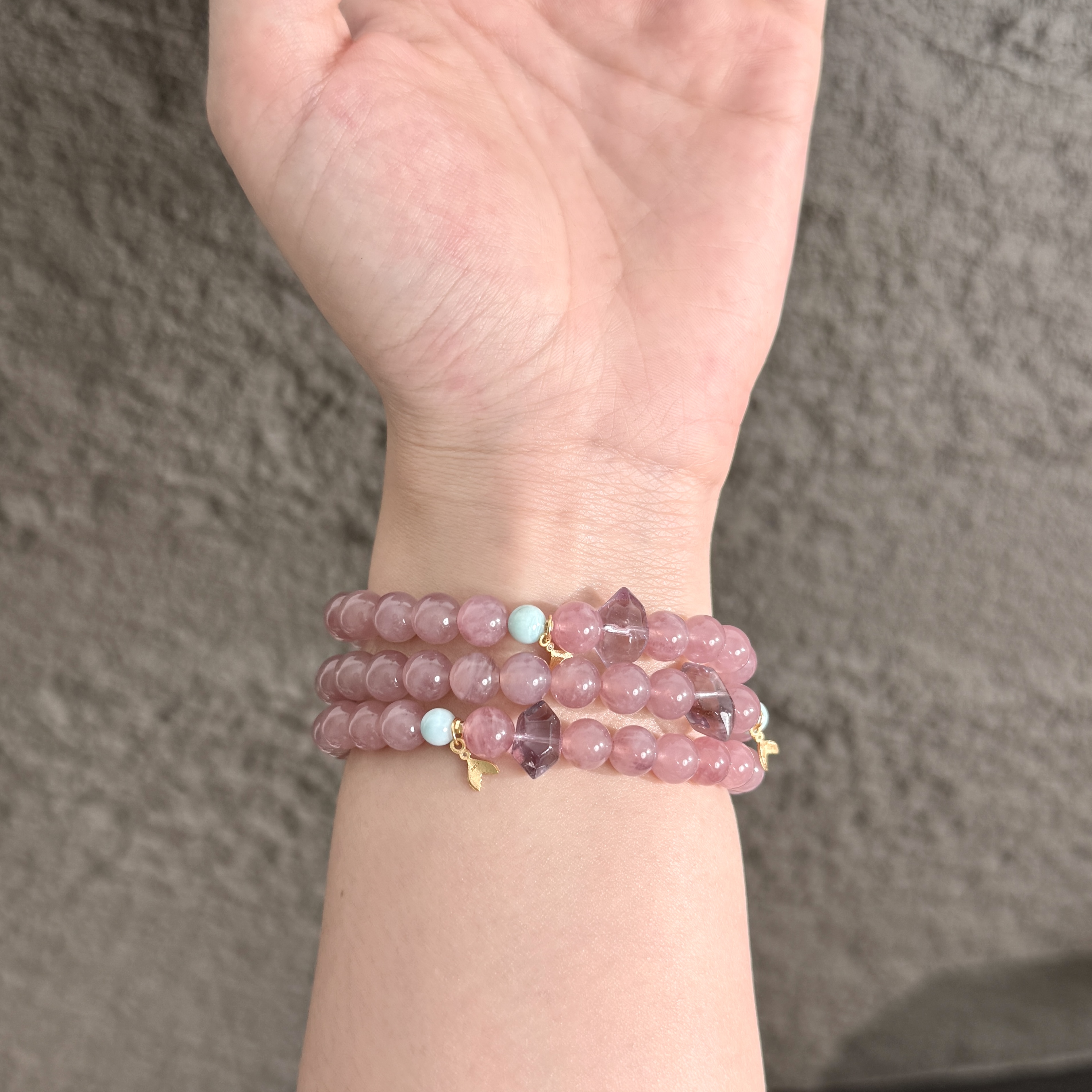 原创紫马粉紫双尖海纹石DIY手串O118多样性发一