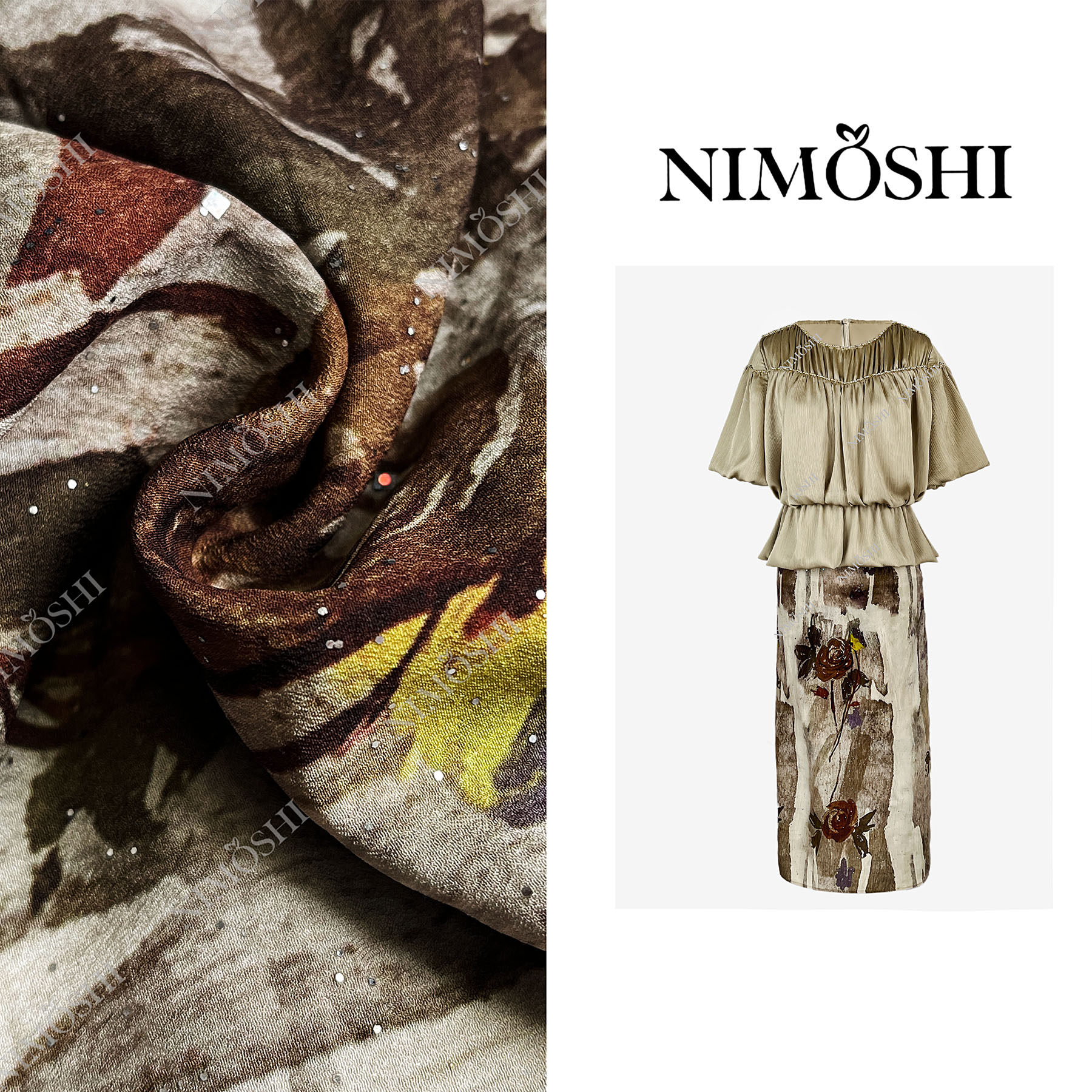 Dan总 欧式复古修身图腾印花拼接高腰气质显瘦连衣裙Q2213