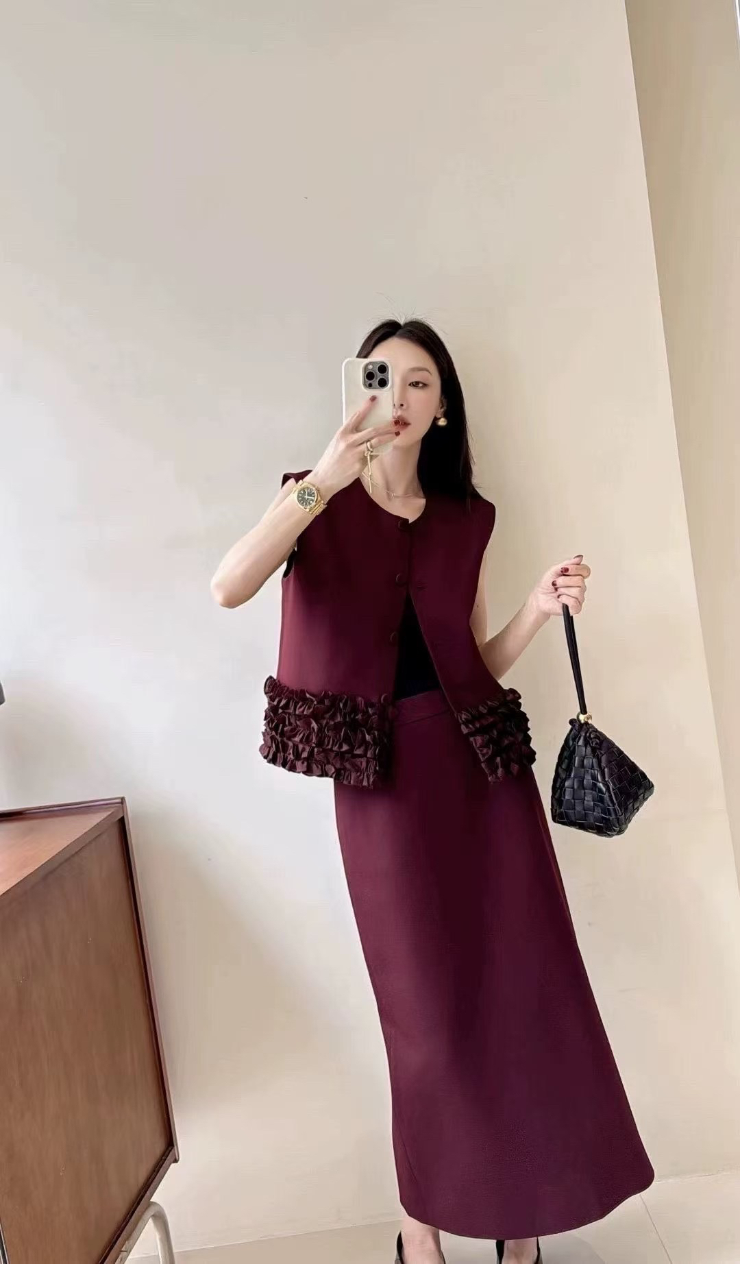 气质时尚马甲半身裙套装法式显瘦设计洋气秋冬穿搭