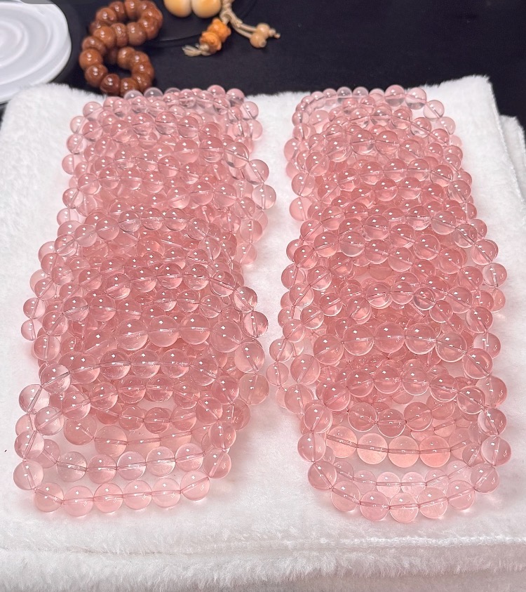 天然粉水晶手链女