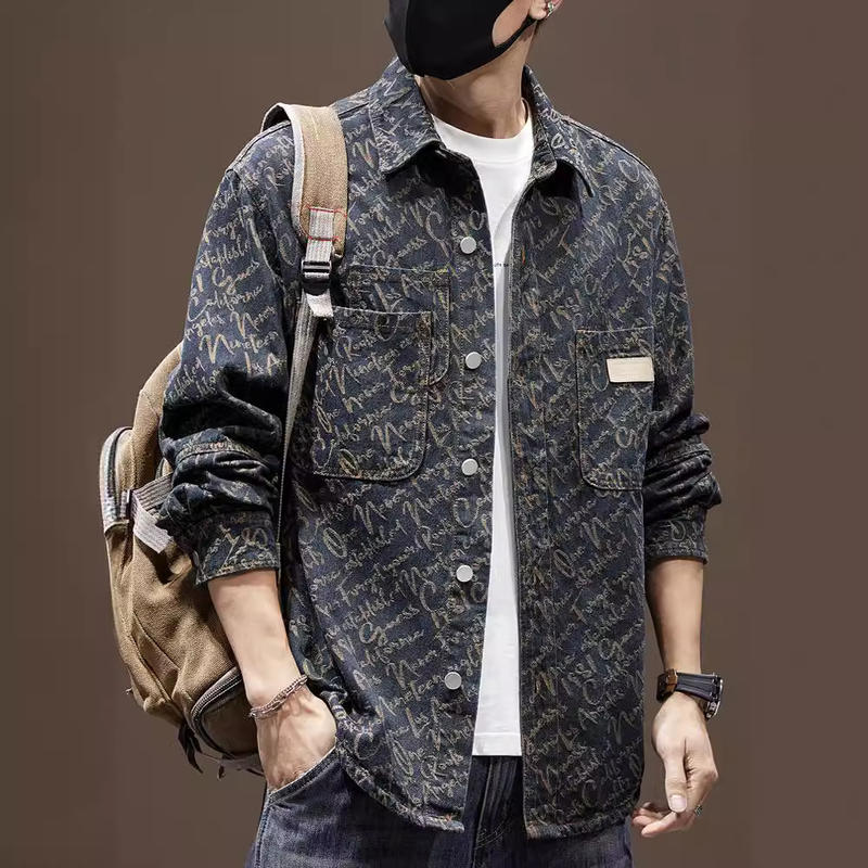 SMOTOUCH MUD美式复古高端提花牛仔衬衫男新潮牌水洗工装夹克外套