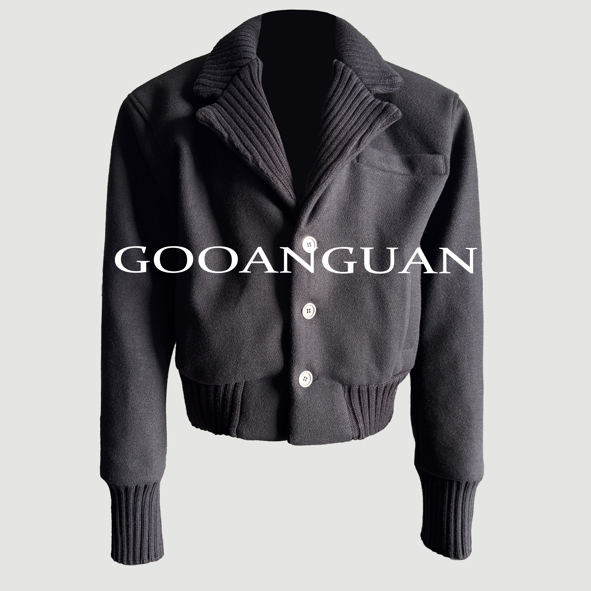 西装型重磅毛呢外套 定制粗针螺纹 短款大翻领垫肩夹克cleanfit男