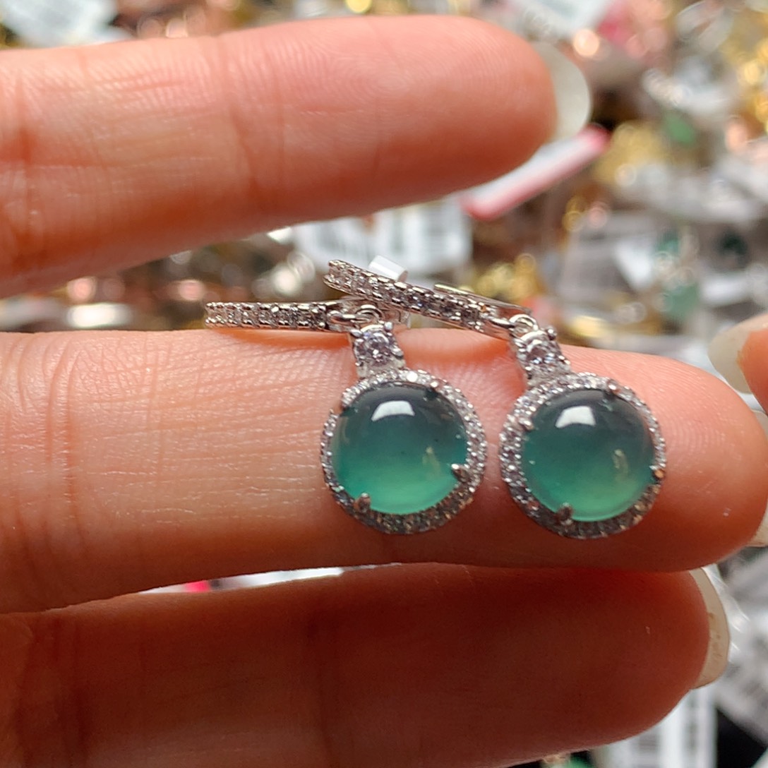 翡翠戒指银S925镶嵌天然翡翠耳饰