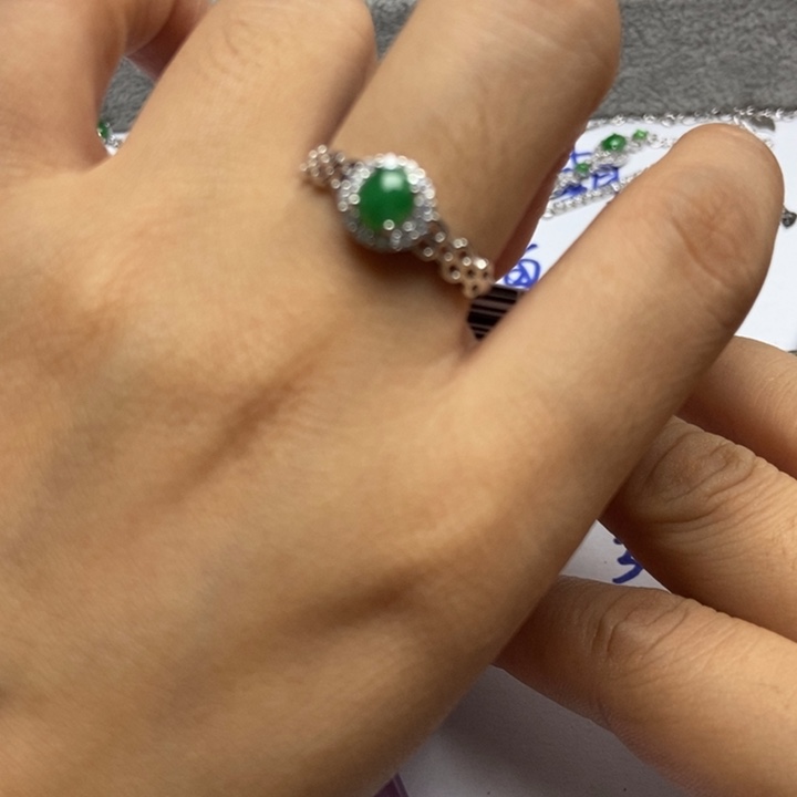 翡翠银S925镶嵌戒指戒指