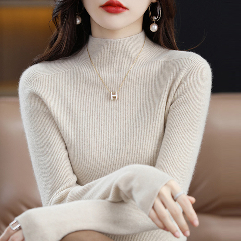 羊绒毛衣女半高领打底衫女25秋冬新款修身针织内搭上衣纯色加厚上