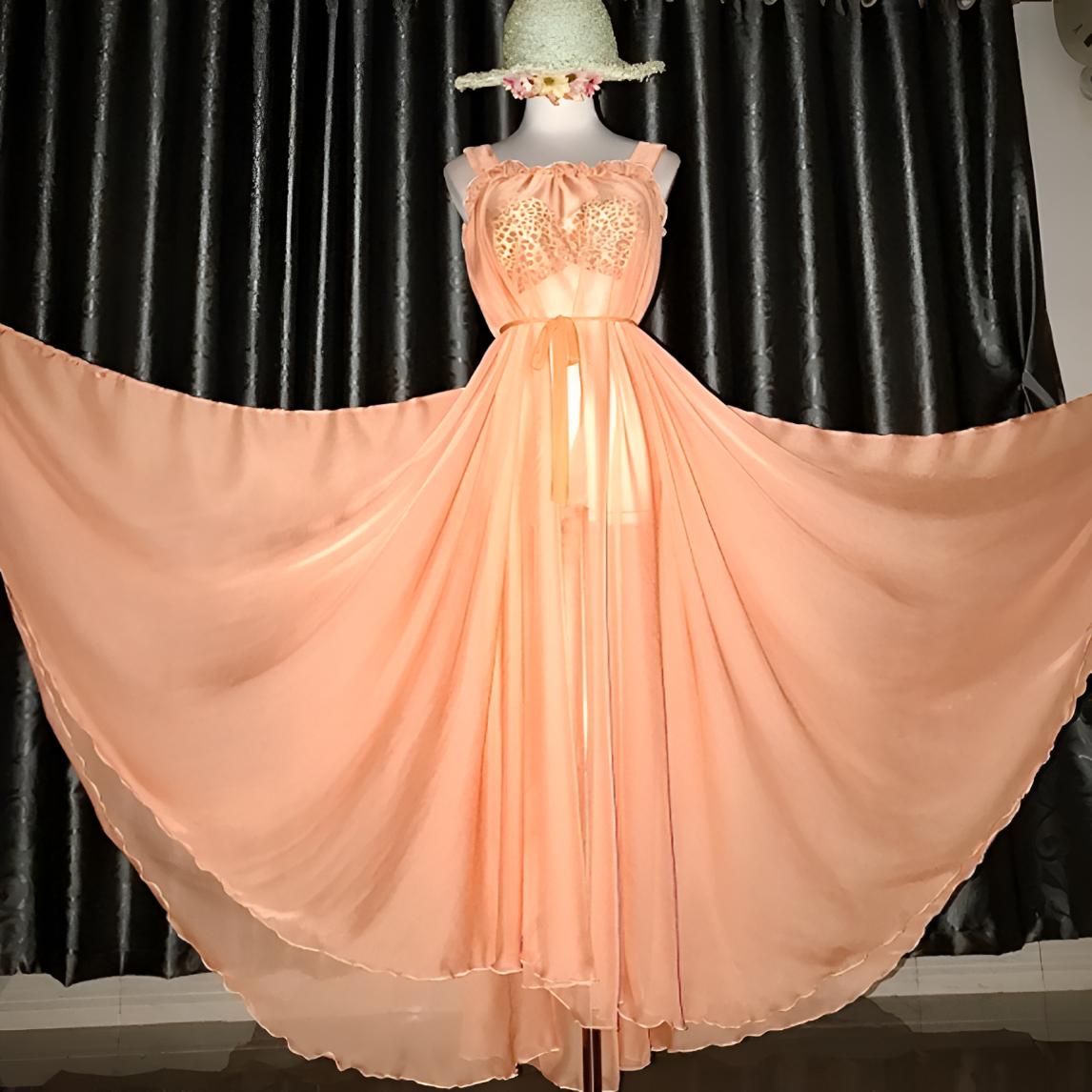 新款丝滑印花大摆吊带裙连衣裙透视性感气质时尚清新法式浪漫