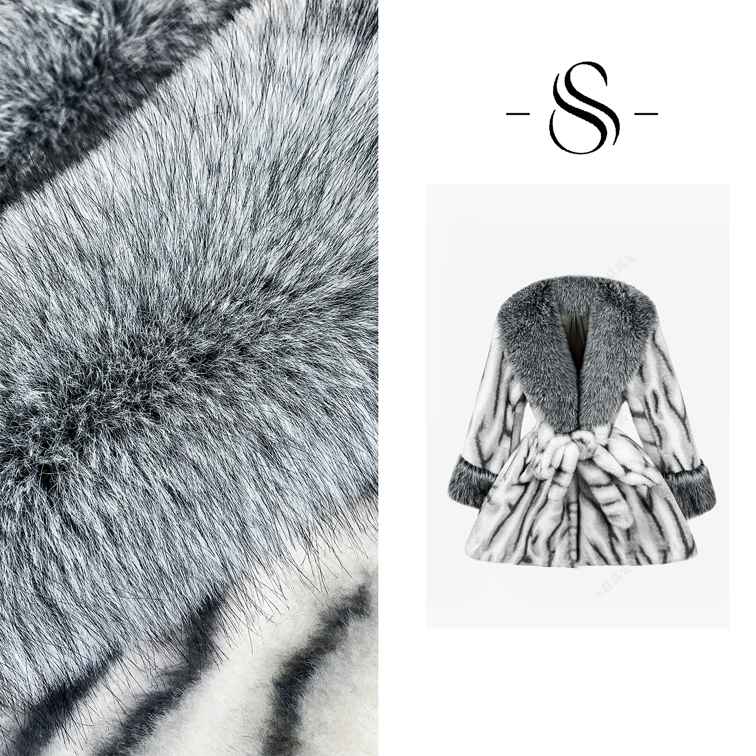 NIMOSHI【倩倩】冬欧式新款灰白色纹理翻领加厚保暖显瘦外套D0423