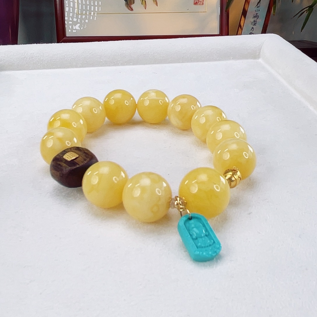 蜜蜡手链18K金镶嵌蜜蜡14.8