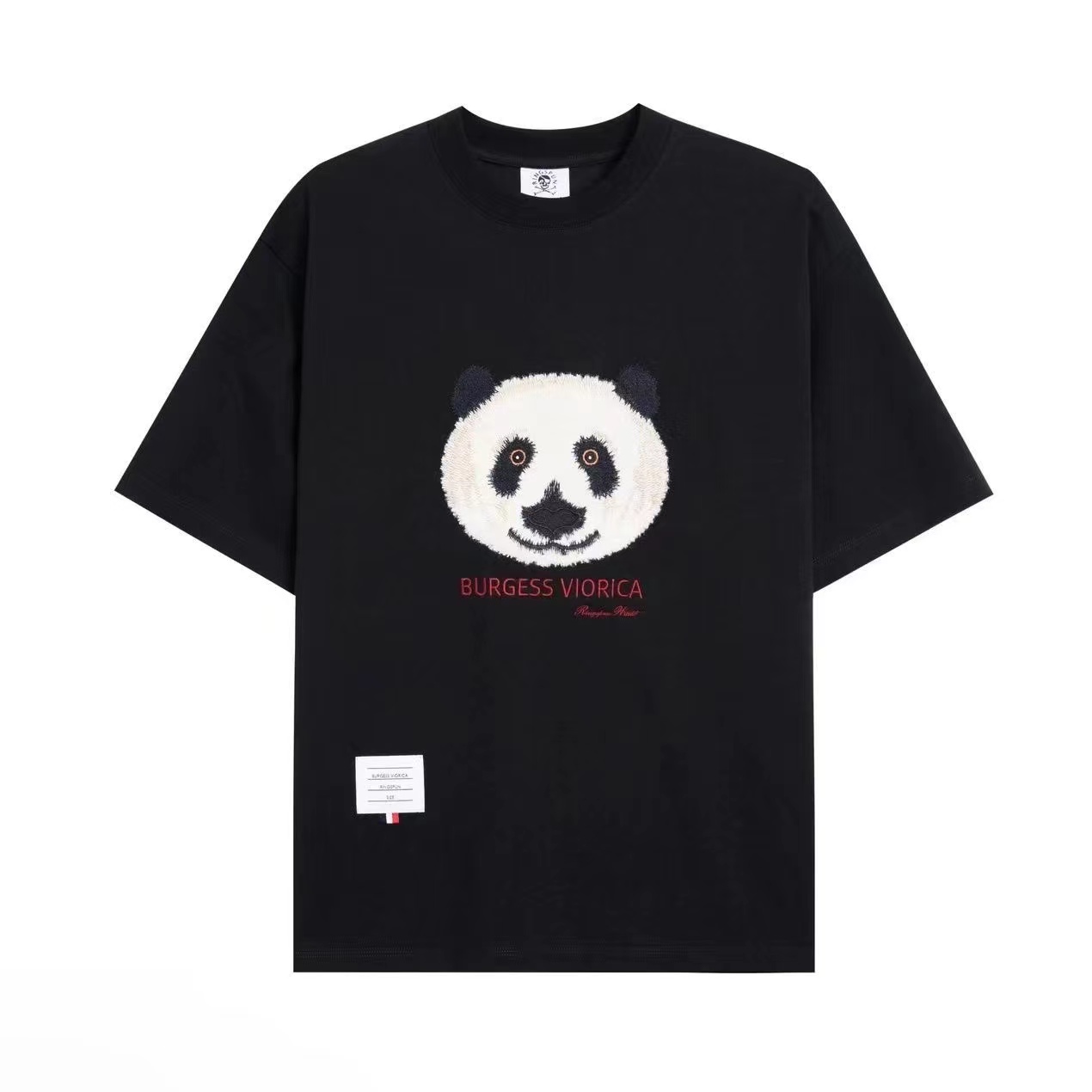 304欧货2025潮牌熊猫刺绣短袖T恤男女同款情侣时尚半袖上衣
