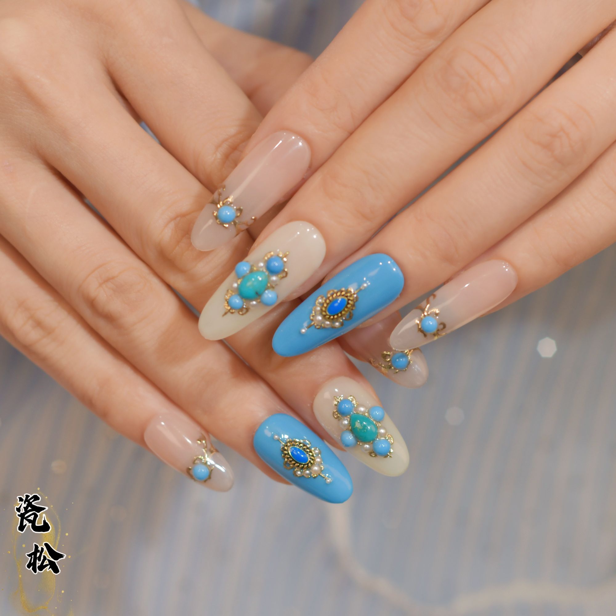 原矿绿松@【瓷松】寇丝妮 纯手工穿戴式美甲