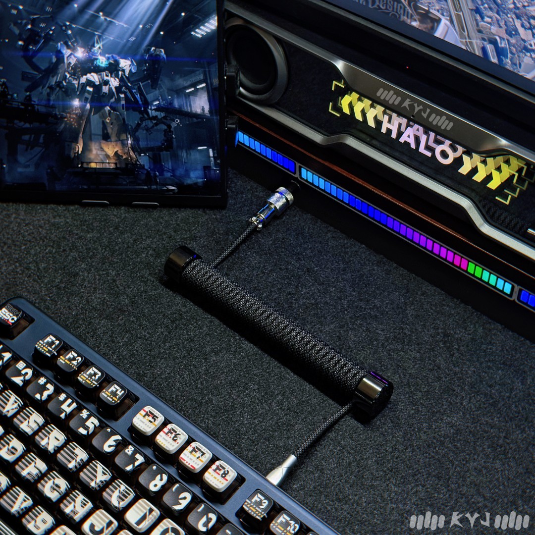 8K磁轴航插线客制化机械键盘彩色数据线螺旋弹簧编织线配重棒桌搭