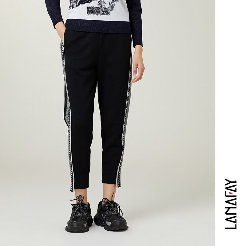 啦娜菲LANAFAY冬季撞色拼接锥形裤1D240