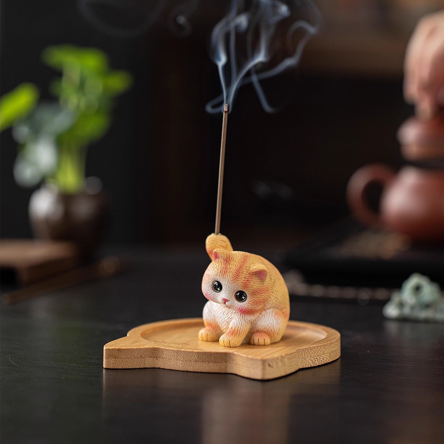 可爱小猫咪线香插香薰炉创意家居装饰品摆件茶空间禅意香薰炉熏香