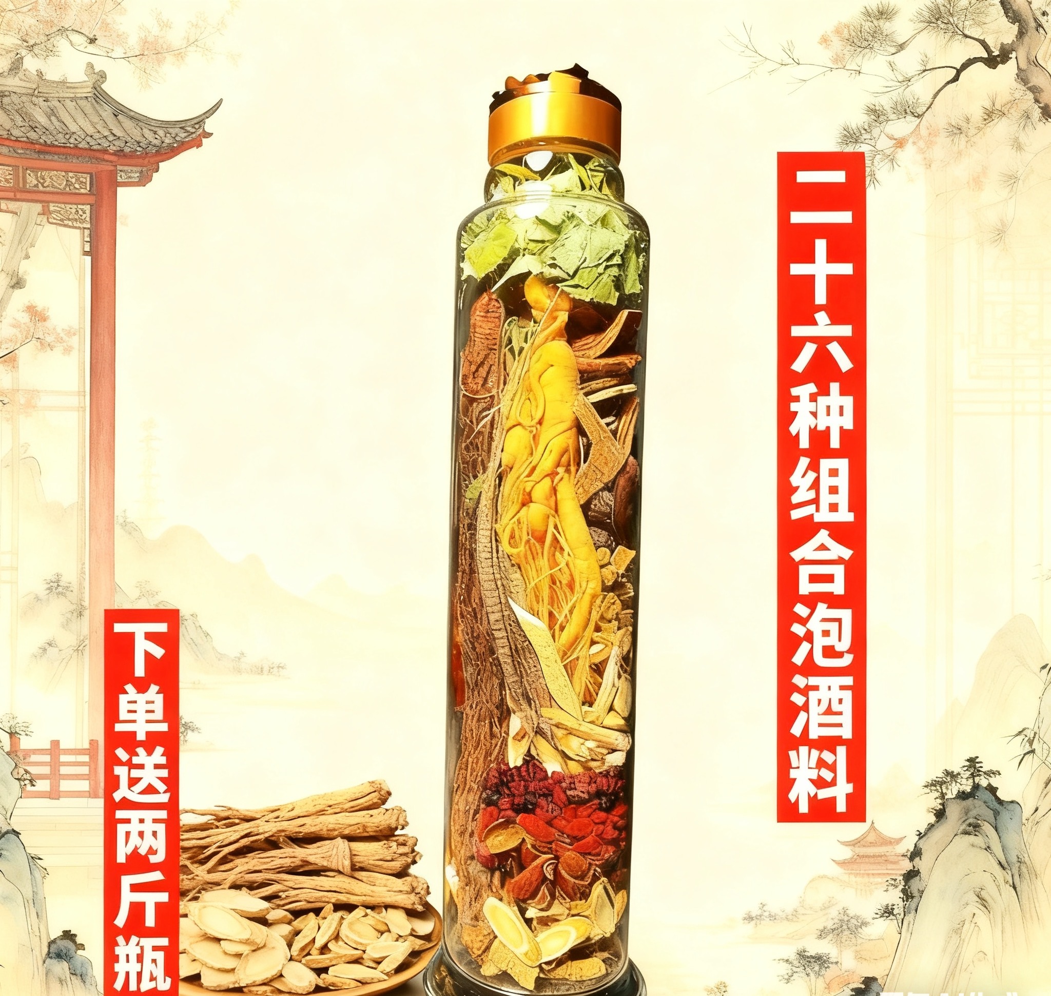 2斤装26种泡酒材料组合送2斤瓶