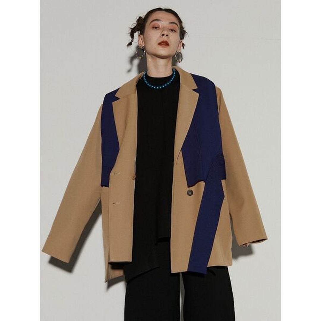 【MonTendre】秋冬新款 U 时尚不对称设计针织背心拼接夹克百搭外套