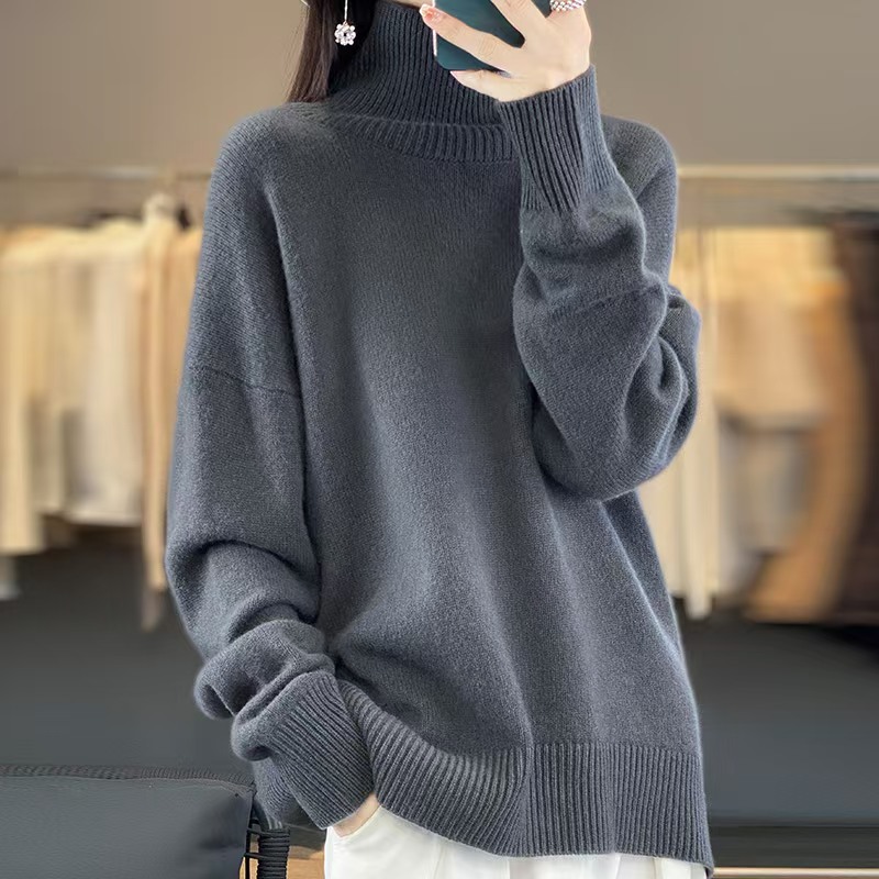 【王非同款】美丽诺纯羊毛加厚高领针织打底衫保暖毛衣宽松秋冬