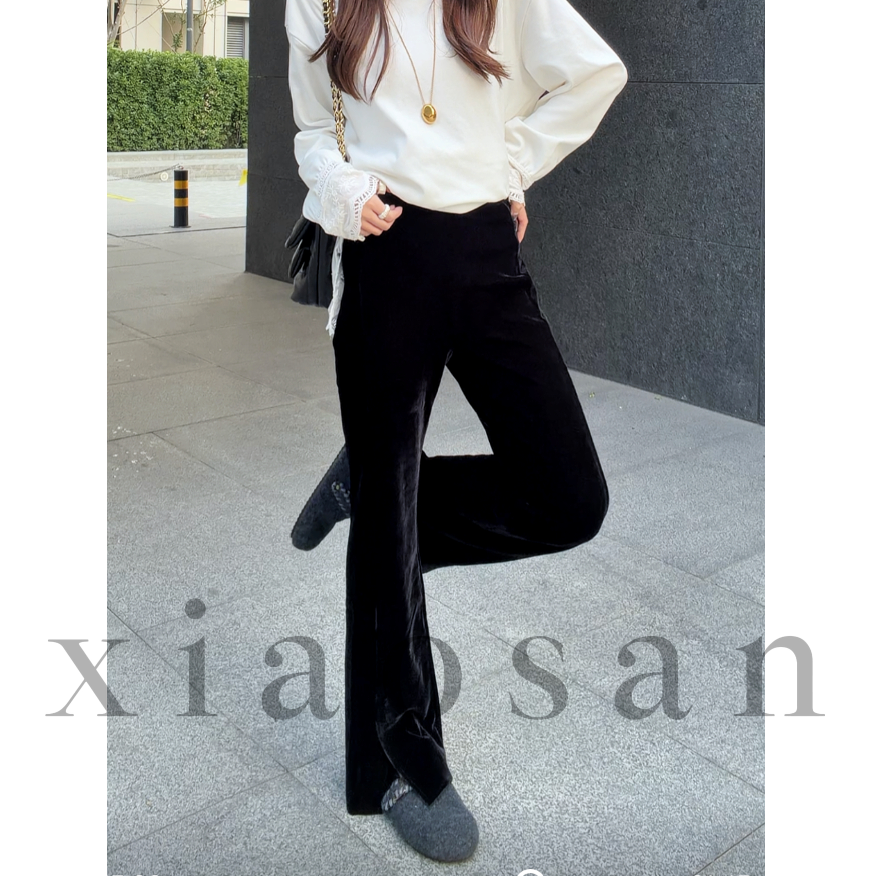 【小伞】高腰立体剪裁休闲裤女加厚春秋时尚微喇百搭显瘦