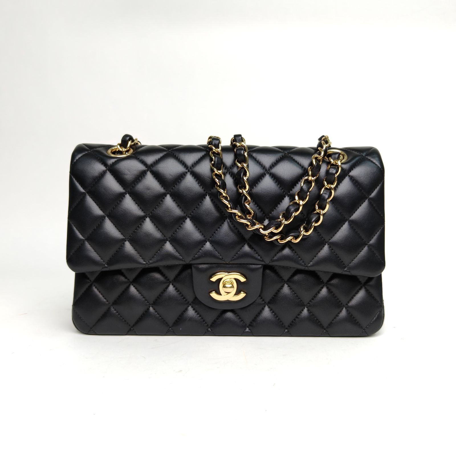 95新 Chanel/香奈儿 【小花黑黑】CF 口盖包 中号 黑色 25开