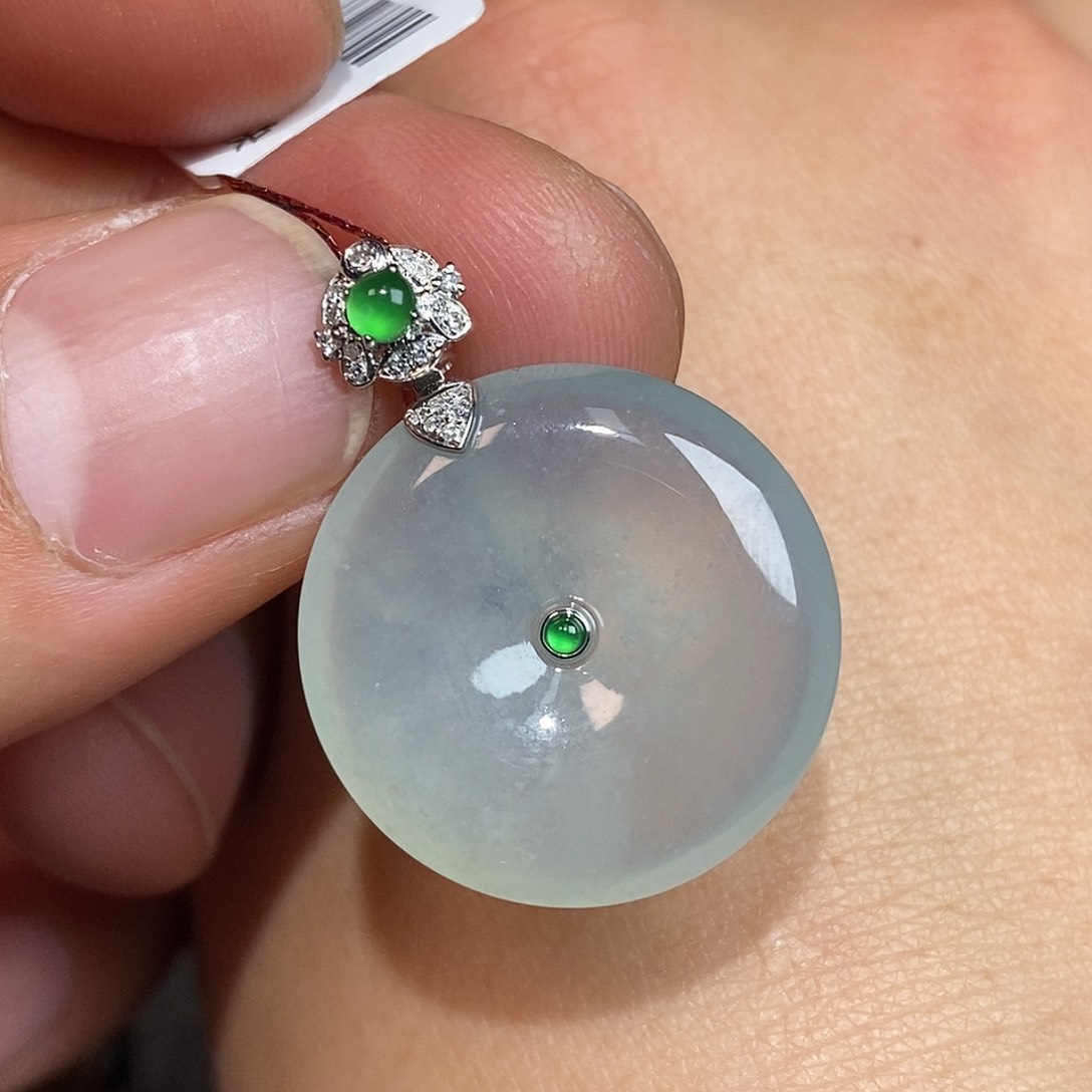 翡翠颈饰18K金镶嵌平安