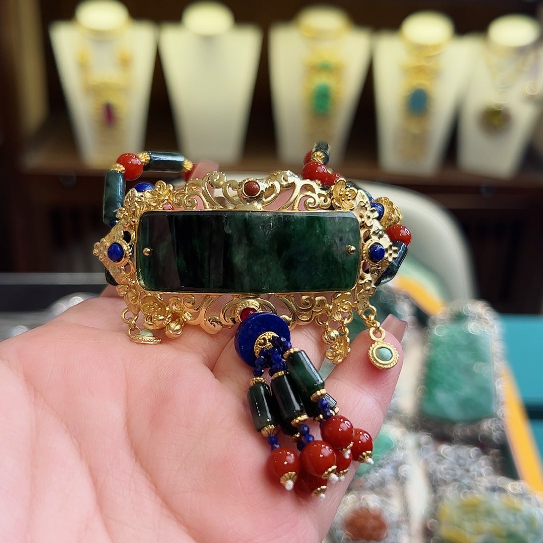 翡翠手链银S925镶嵌古风