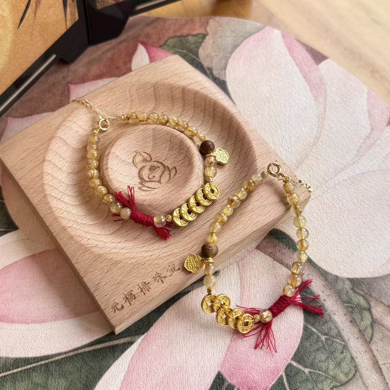 【元福禄】【日进斗金】天然金发晶+五帝钱设计款手串 多样性发其一